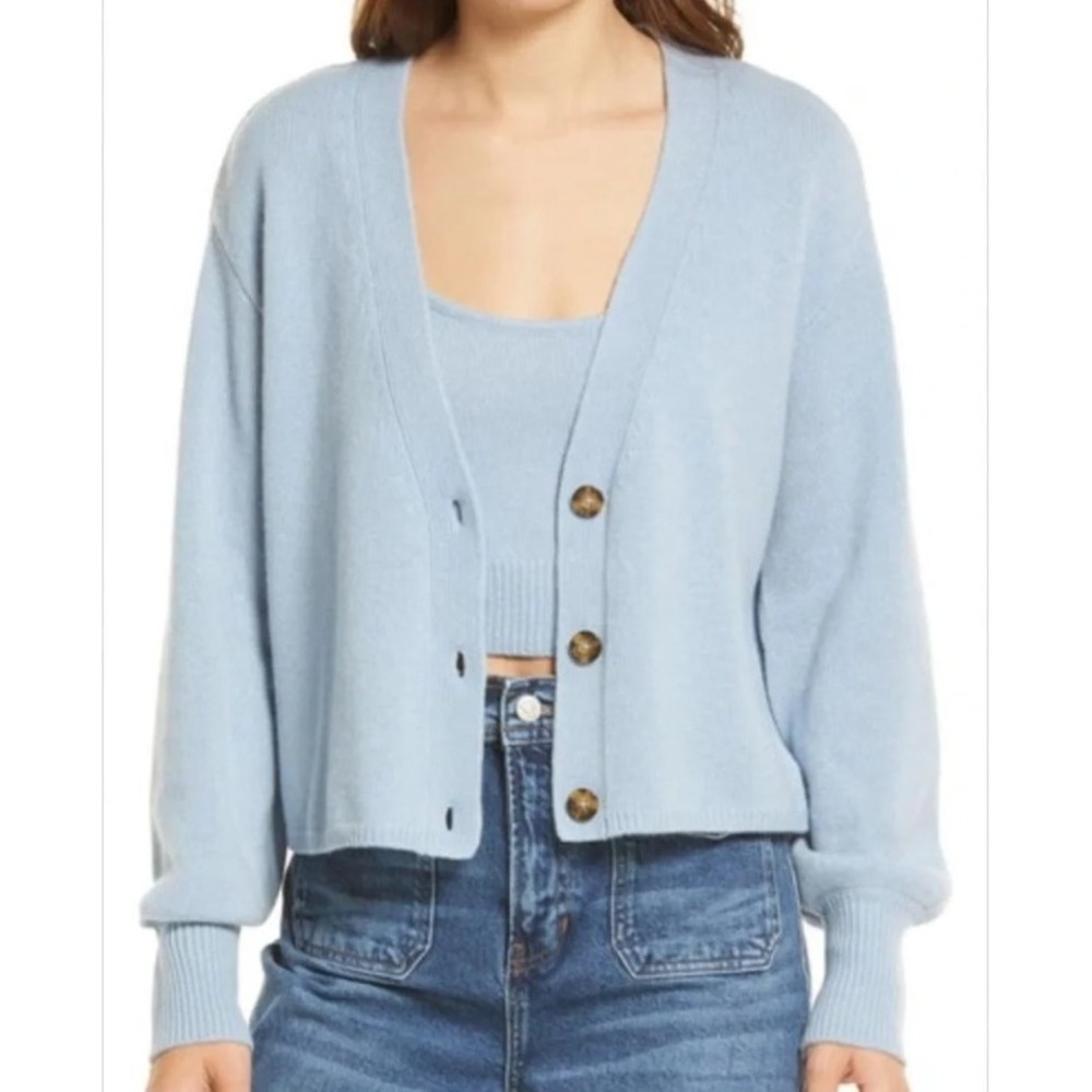 Reformation Varenne Cashmere Tank and Cardigan Set Knit Long Sleeve Light Blue M